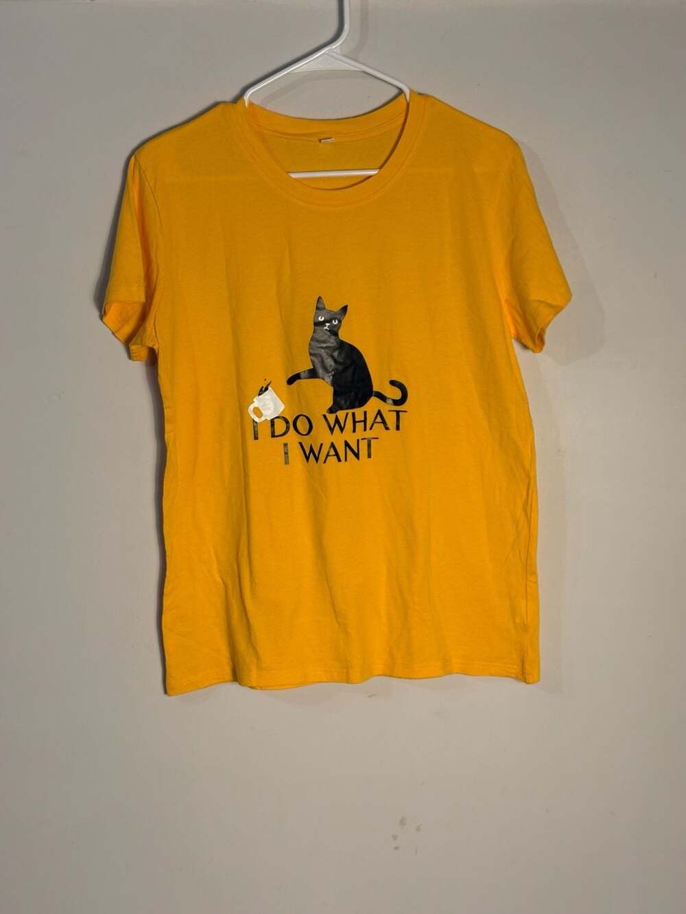 011-0018 I Do What I Want Yellow Graphic Cat T-Shirt